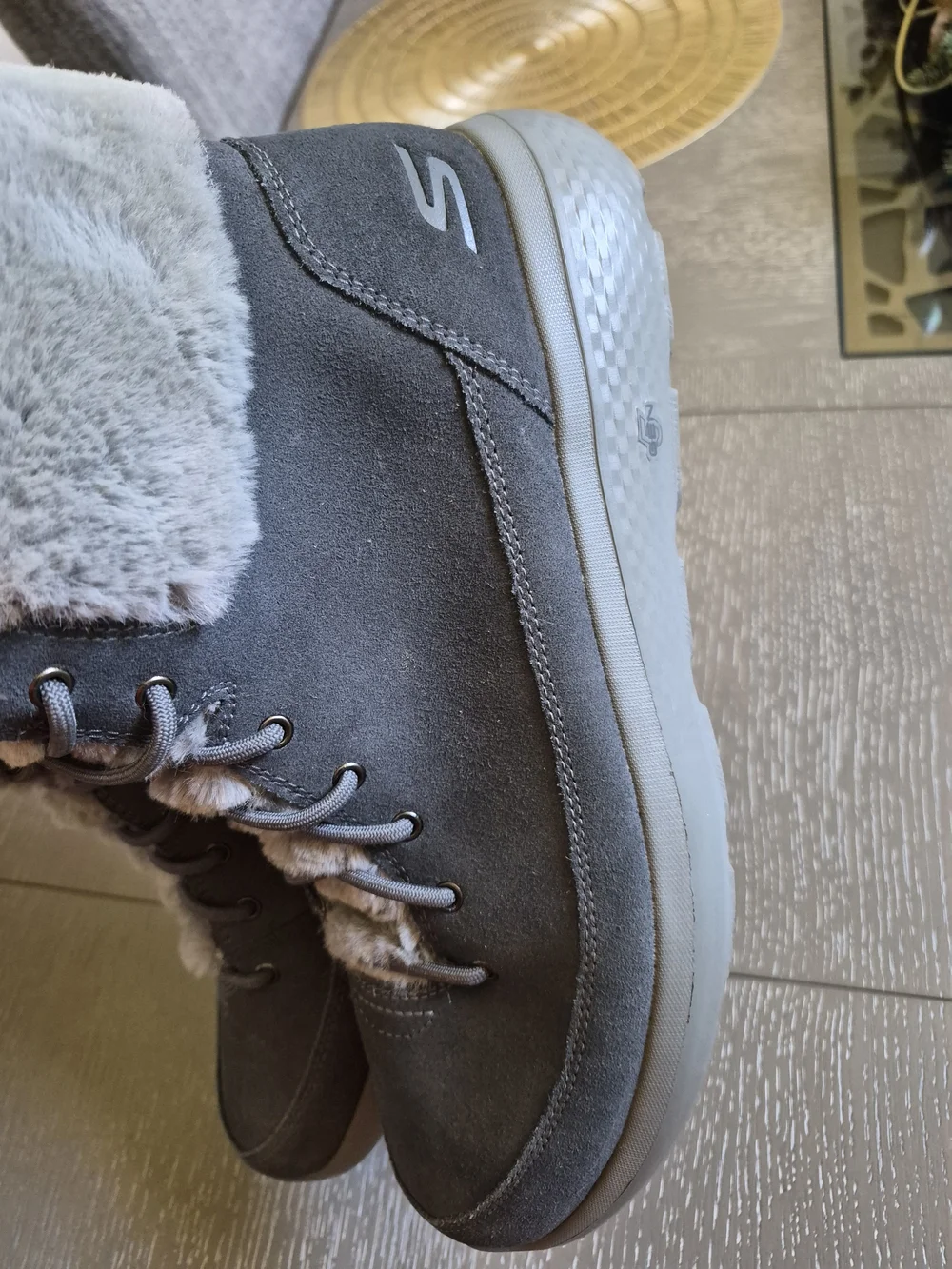 Skechers Winter Chill Gray Suede Faux-Fur Lined Lace-Up Winter Boots